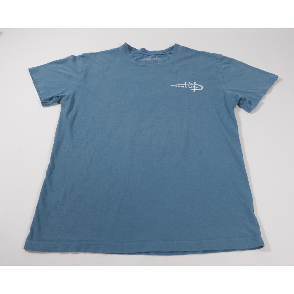Reel Life T-Shirt Mens Medium Blue American Flag Fish Hook Graphic Short Sleeve